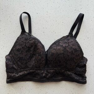 Small KNIX black lace longline bra with glittery brown detailing